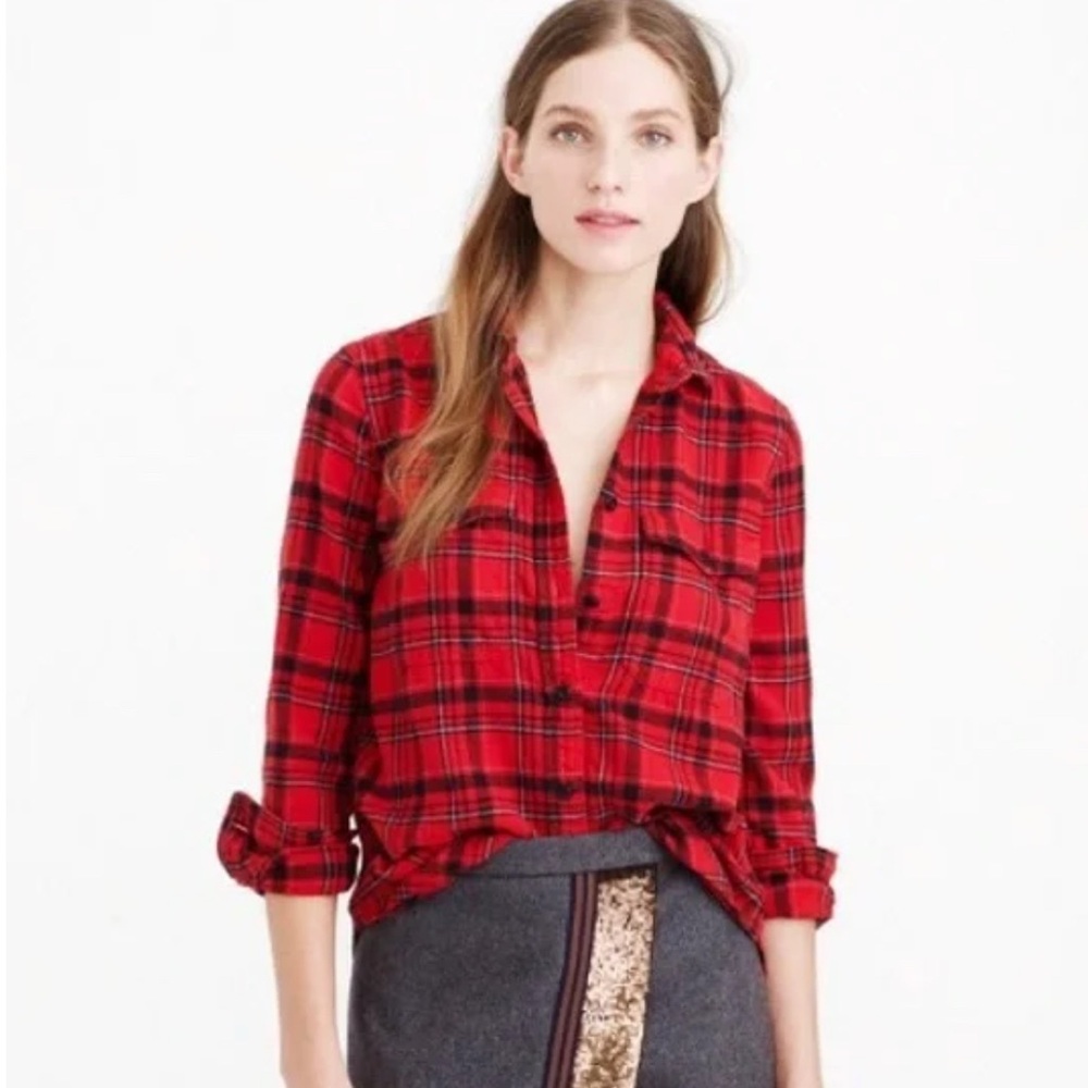 NWTA J. Crew Boyfriend Shirt in Electric Red Multi